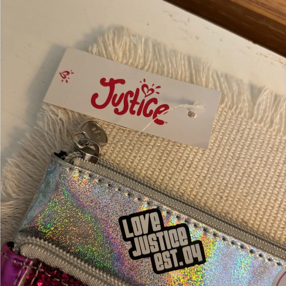 Justice Colorful Glitter Pencil Case 2 zip pouches. Back to School! 🍎 NWT